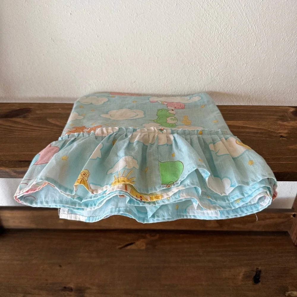 Vintage Care Bears Ruffled Window Valance Curtain Light Blue 80s 84x12